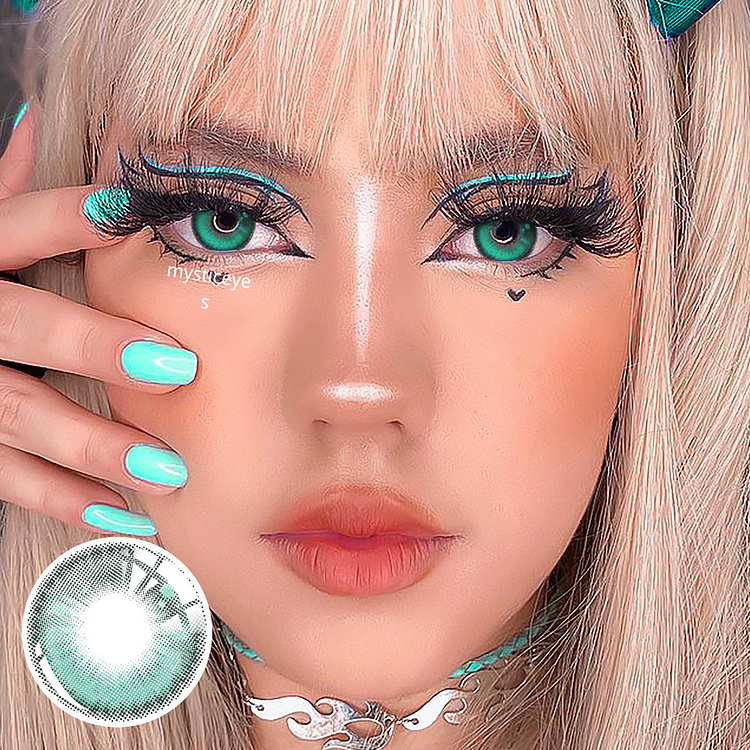 Girl Tears Green Colored Contact Lenses