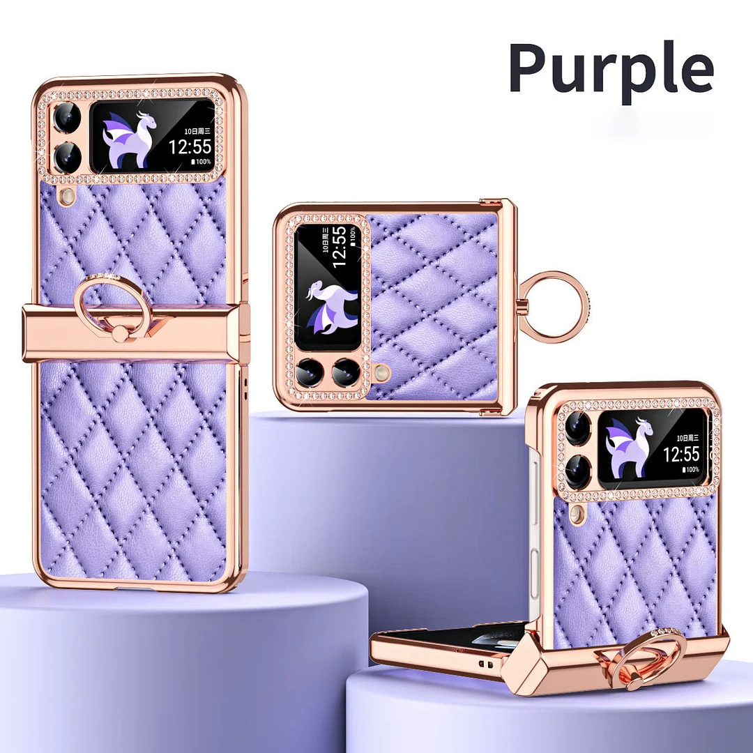 Luxury Small Sweet Wind Electroplated Phone Case With Rhinestones Ring Stand And Hinge For Galaxy Z Flip3/Z Flip4