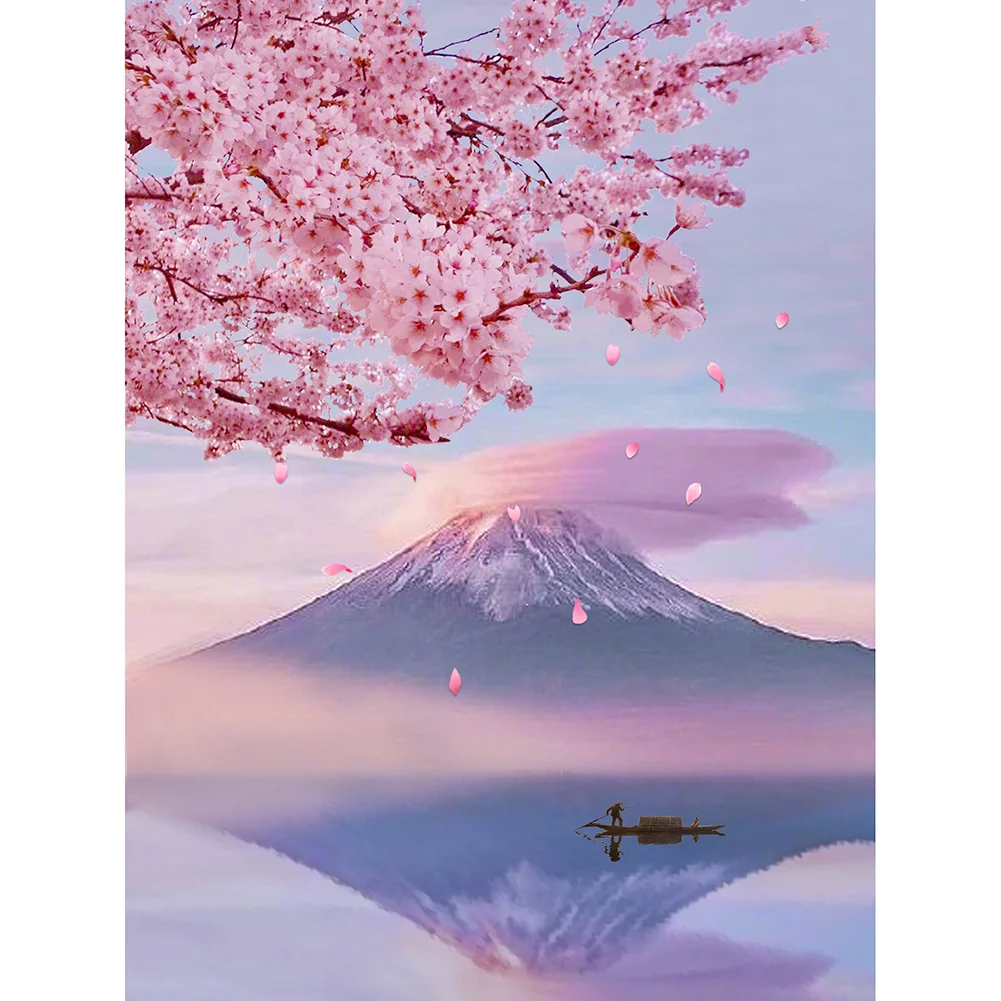 Full Round Diamond Painting - Sakura Snow Mountain(30*40cm)