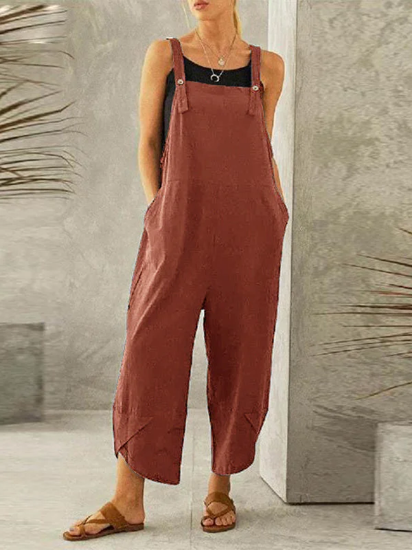 Women's Solid Color Casual Cropped Overalls