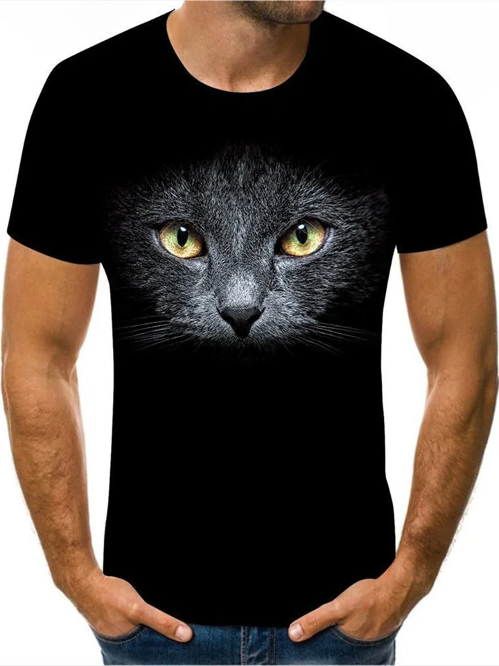Black Cat Tops Men's Round Neck Casual T-shirt S M L XL 2XL 3XL 4XL 5XL