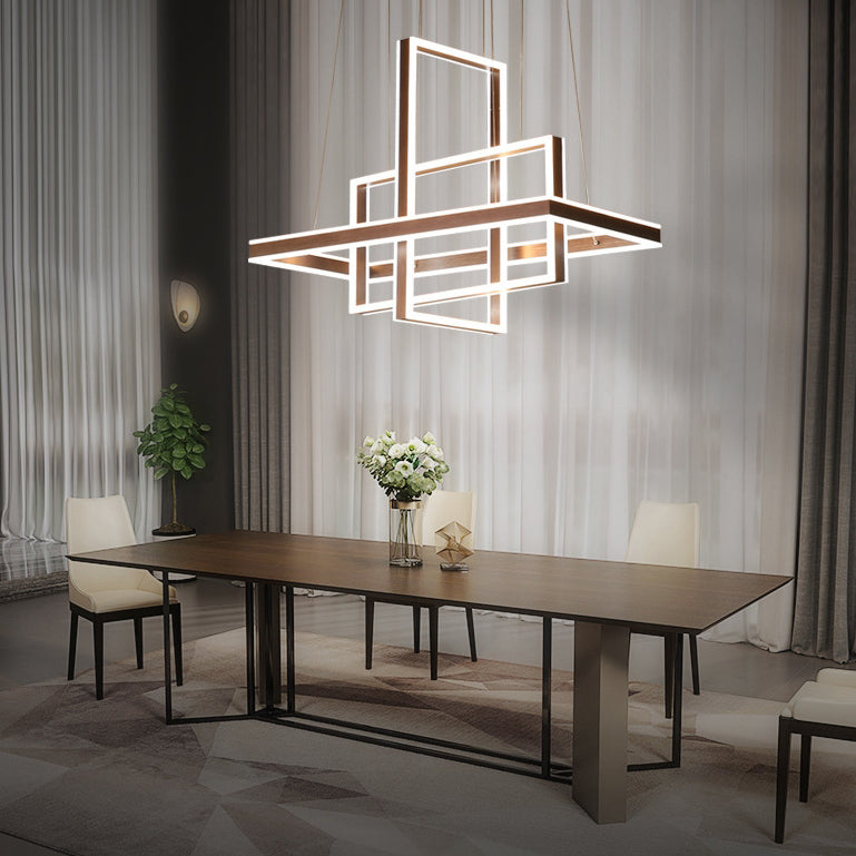 Modern Minimalist Rectangular Quadrilateral ABS Aluminum LED Chandelier For Bedroom