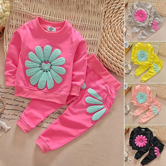 【9M-3Y】2-piece Baby Girl Floral Print Long Sleeve Sweatshirt And Pants Set