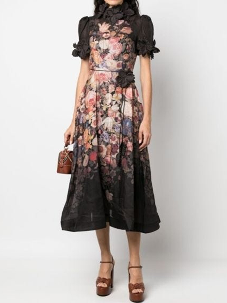Textured Floral Print Midi Dress main image 0