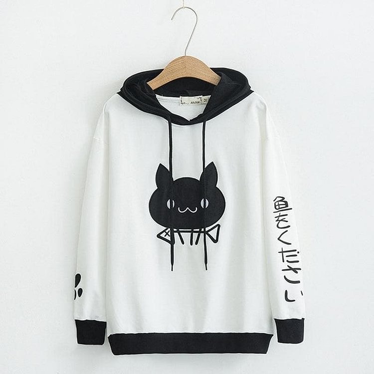 Black/White Cute Cat Pattern Hoodie Jumper S12972