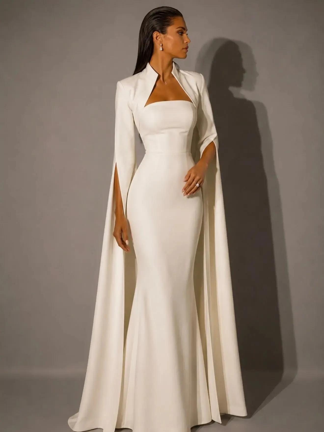 Glamorous Satin High Neck Long Sleeves High-Waisted Long Mermaid Prom Dress | WT0200 Wellcucu
