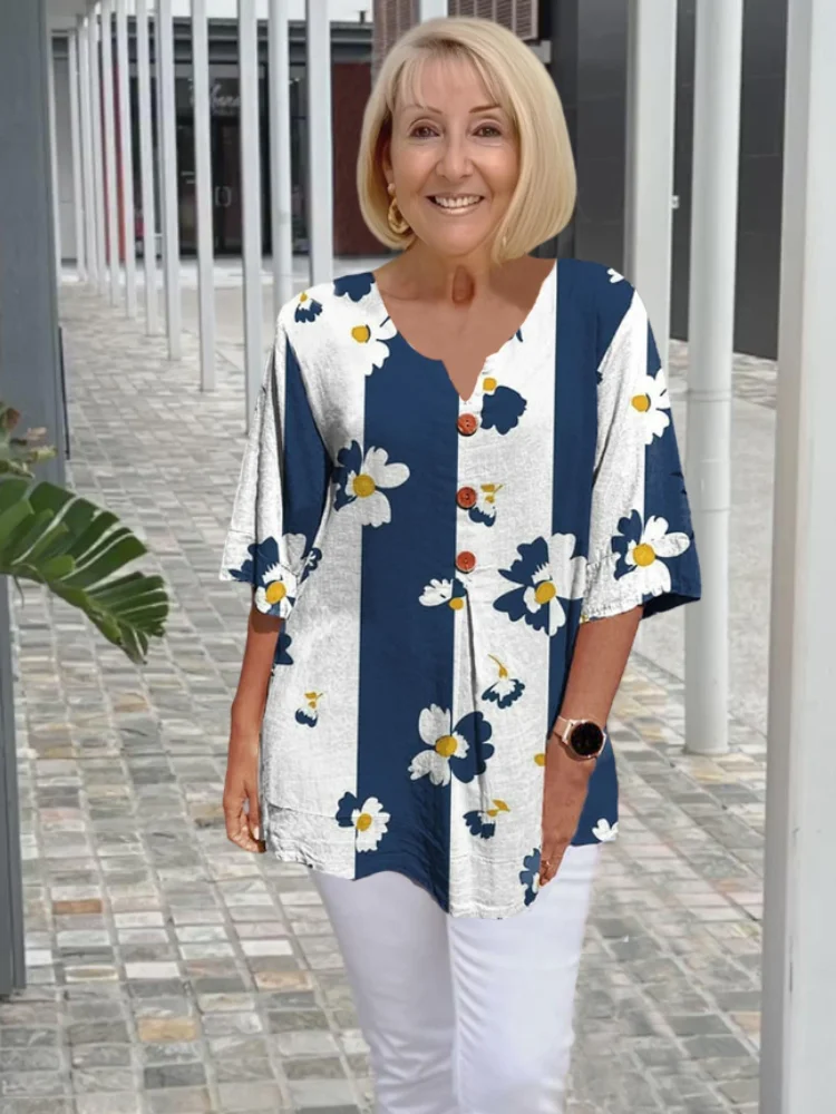 Striped Printed Half Sleeve Shirt Top socialshop