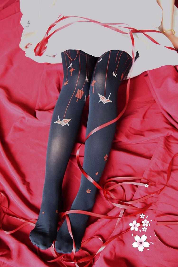 Black/White Kawaii Sakura Lolita Tights SP13480
