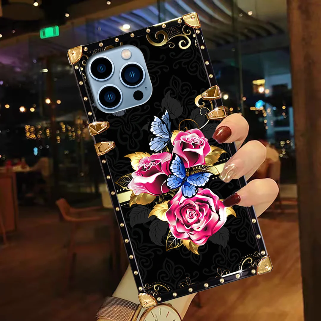 Rose Flower Punk Rivet Phone Case For IPhone 15/15 Plus/15 Pro/15 Pro Max/14/14 Pro/14 Pro Max/14 Plus/13/13 Pro/13 Pro Max