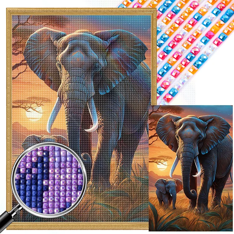 Wild Elephant - Full Square(Partial AB Drill) - Diamond Painting(45*65cm)