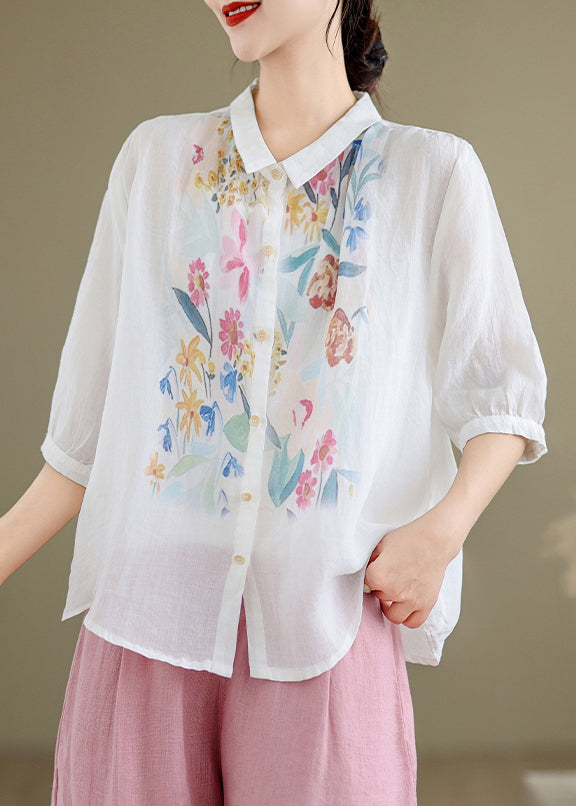 Piped Peter Pan Shirt - White