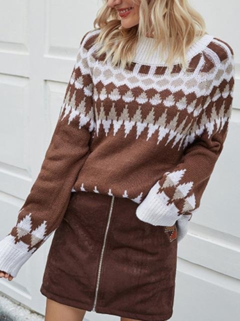 Vintage Print Round Neck Sweater - Shop Trendy Women's Clothing | LoverChic