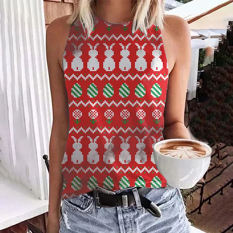 Easter Bunny Egg Print Tank Top