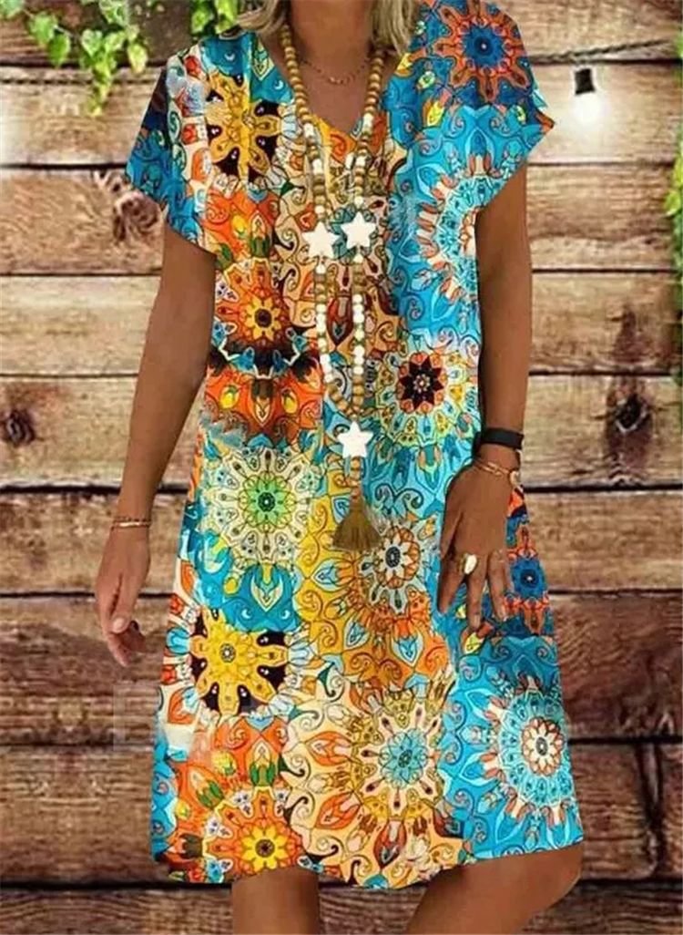 Fashion V Neck Loose Midi Dress P168095301