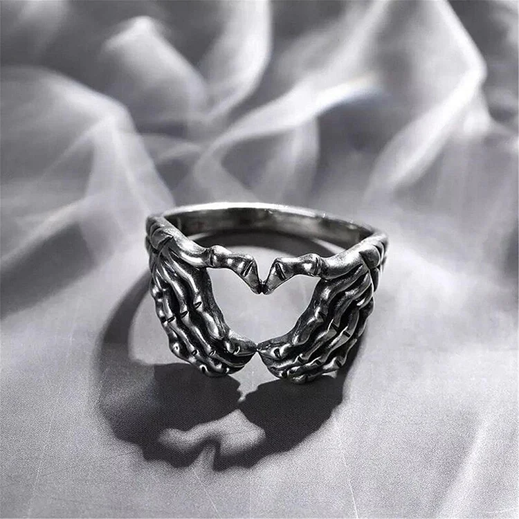 Gothic Skull Hand Heart Shaped Stainless Steel Ring