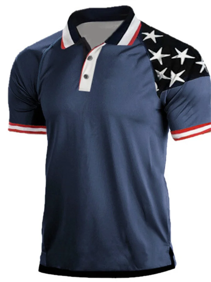 Men's Collar Polo Shirt Golf Shirt National Flag Turndown Green Blue Dusty Blue White Black 3D Print Street Daily Short Sleeve 3D Button-Down Clothing Apparel Fashion Casual Breathable Comfortable-Cosfine