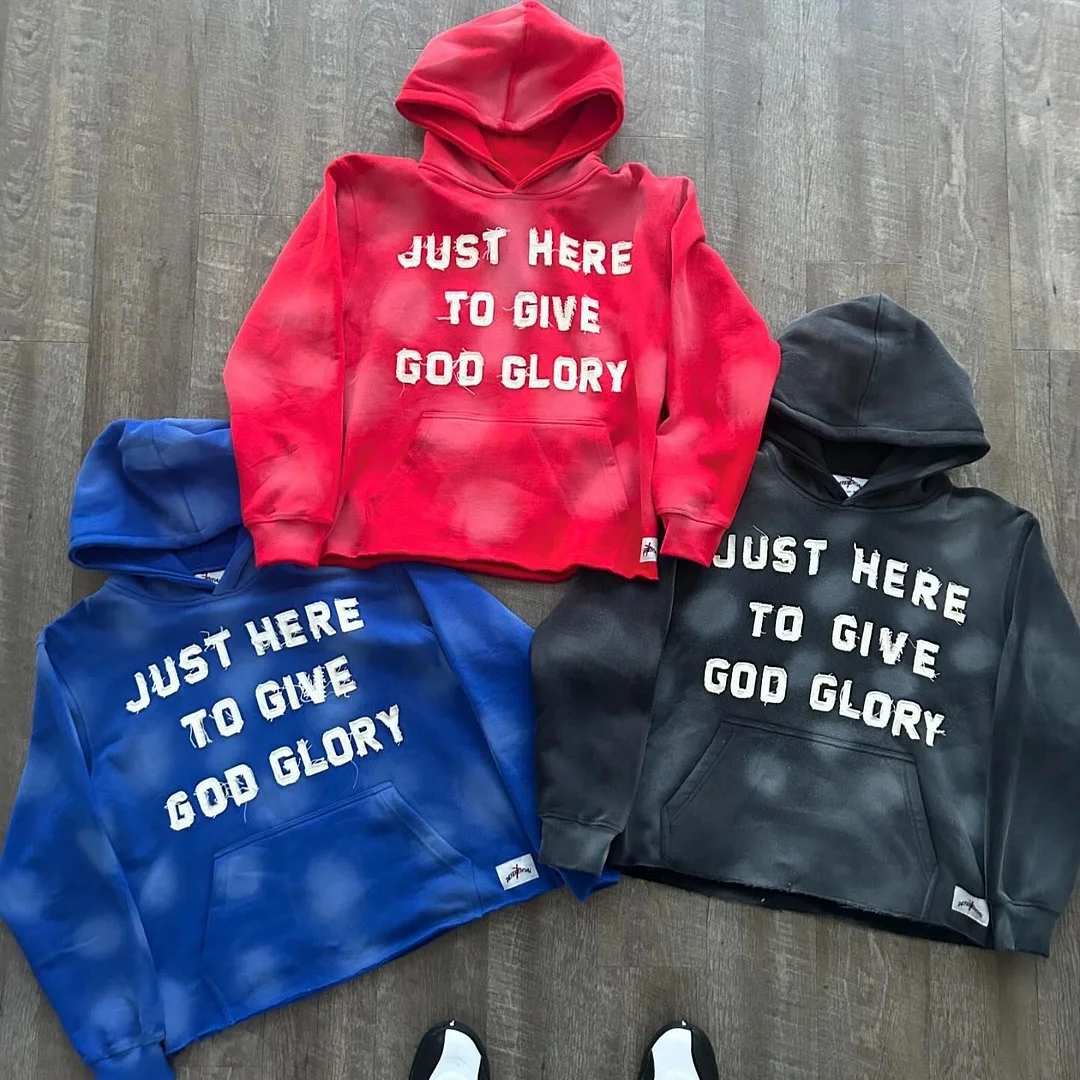 Just Here To Give God Glory Cross Print Long Sleeve Hoodies