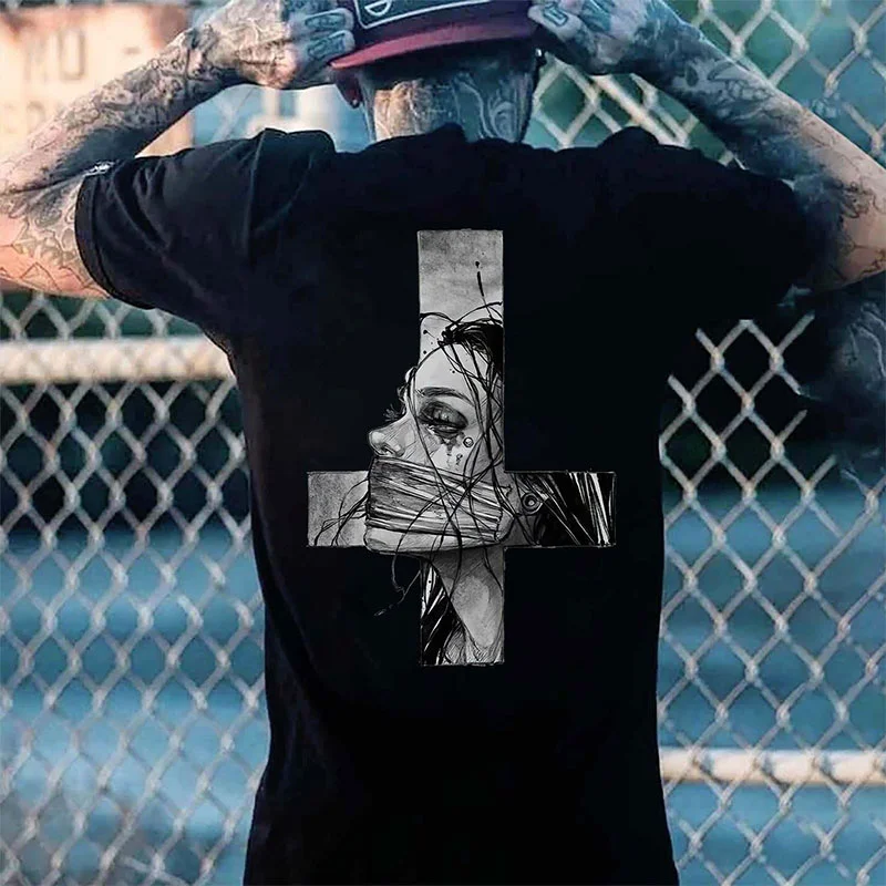 Hopeless Lady Was Crucified Dark Style Print T-shirt