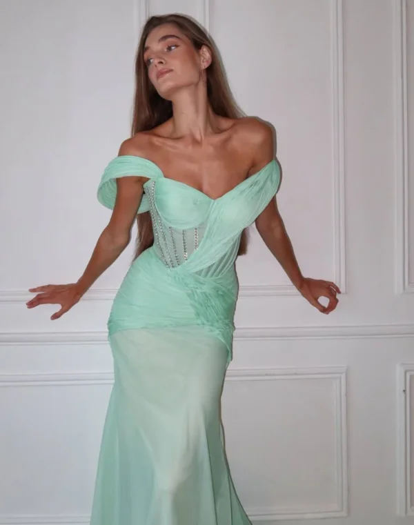 V-Neck Off-The-Shoulder Strapless Sleeveless High-Waisted Long Mermaid Prom Dress With Pleated And Sequins | JZ0121 Wellcucu