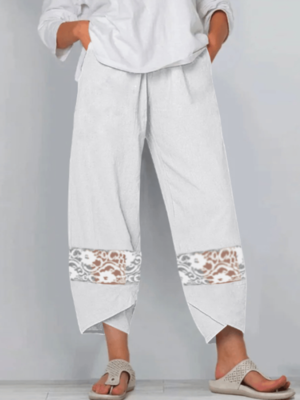 Lace Hollow Cotton And Linen Women's Casual Trousers Pants