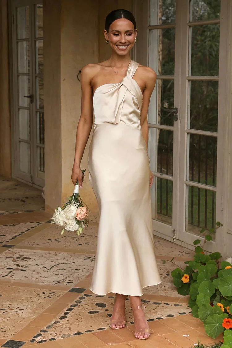 One Shoulder Backless Satin Bridesmaid Wedding Party Bodycon Fishtail Maxi Dress