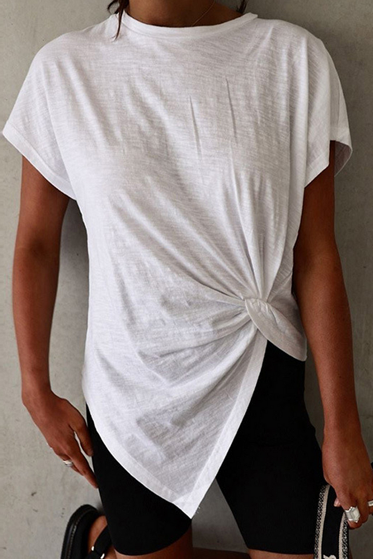 Casual Solid Patchwork O Neck T-Shirts(3 Colors) - Life is Beautiful for You - SheChoic