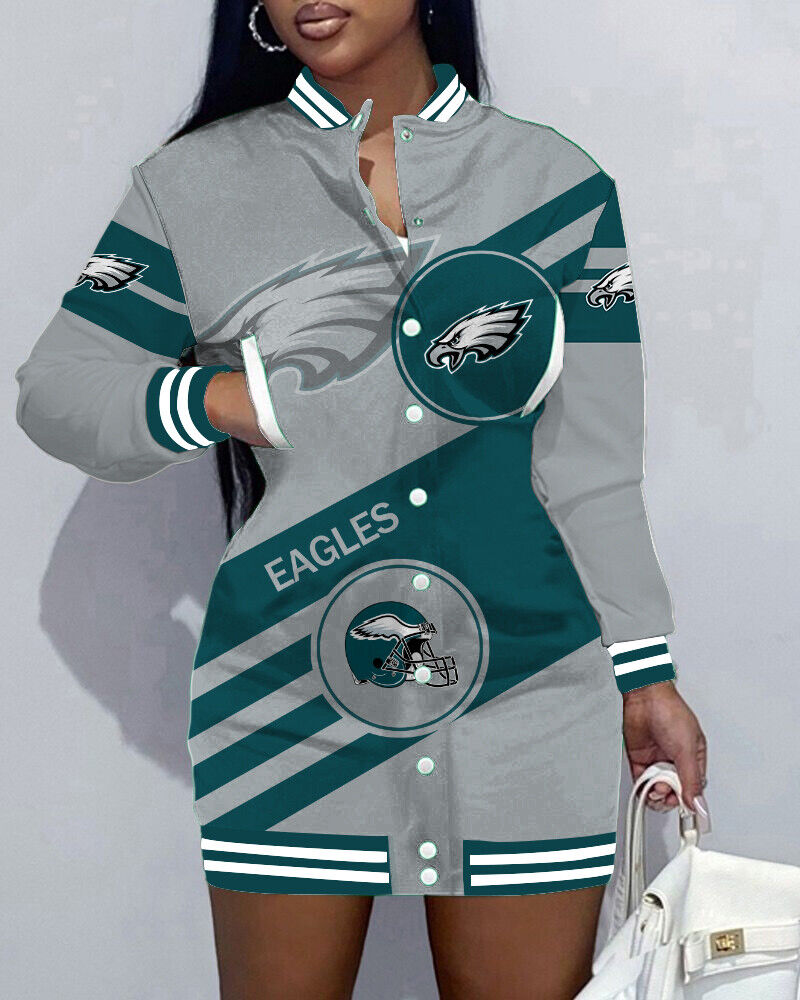 Philadelphia Eagles Limited Edition Button Down Long Sleeve Jacket Dress