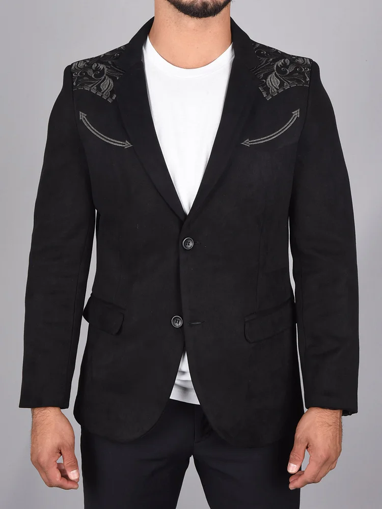 Men's Two Button Suede Embroidered Blazer