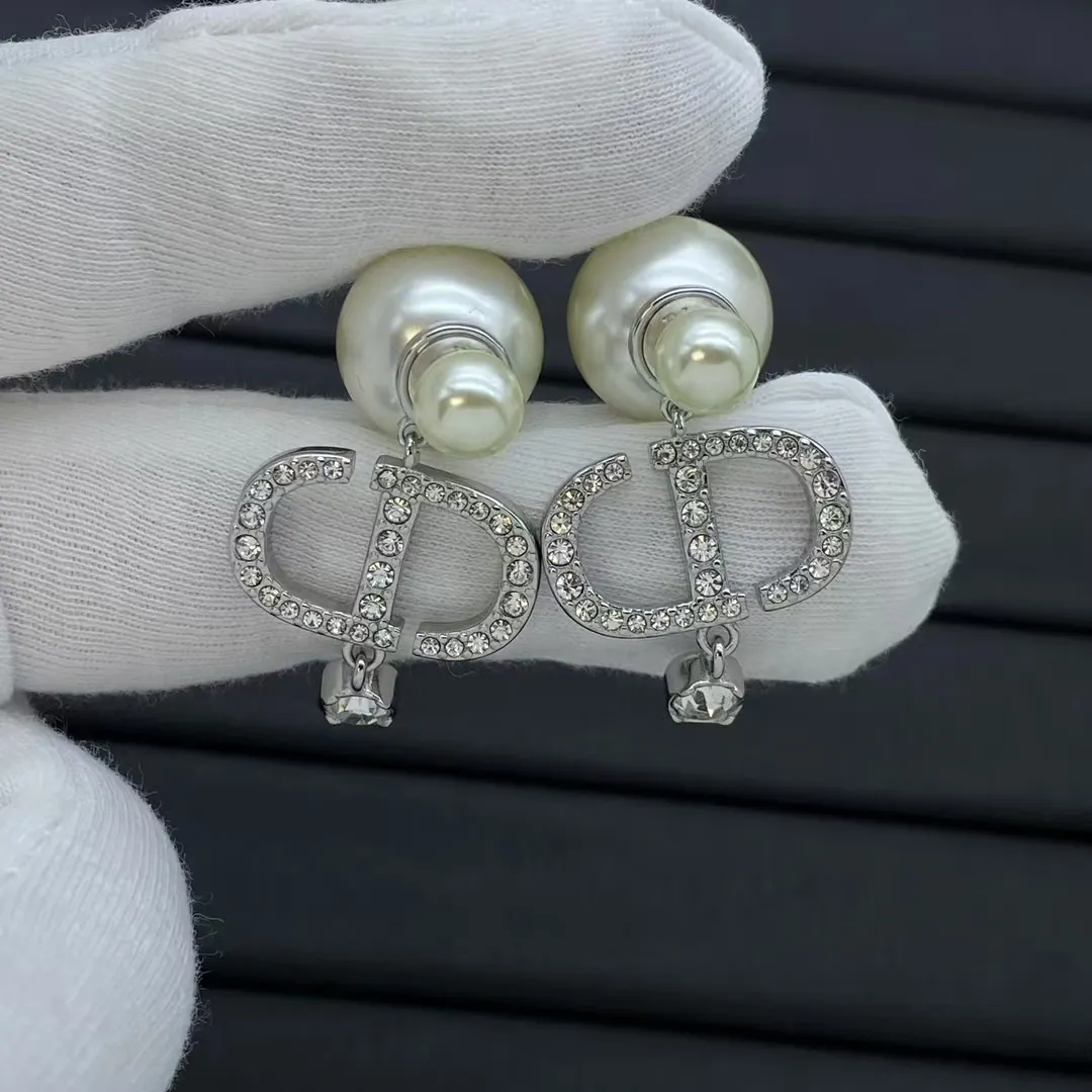 Dior Silver CD Drop Pearl Earrings