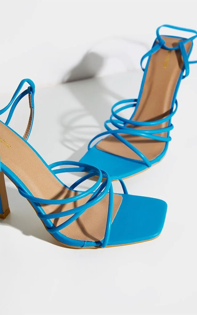 Turquoise Strappy Block Heel Sandals Vdcoo