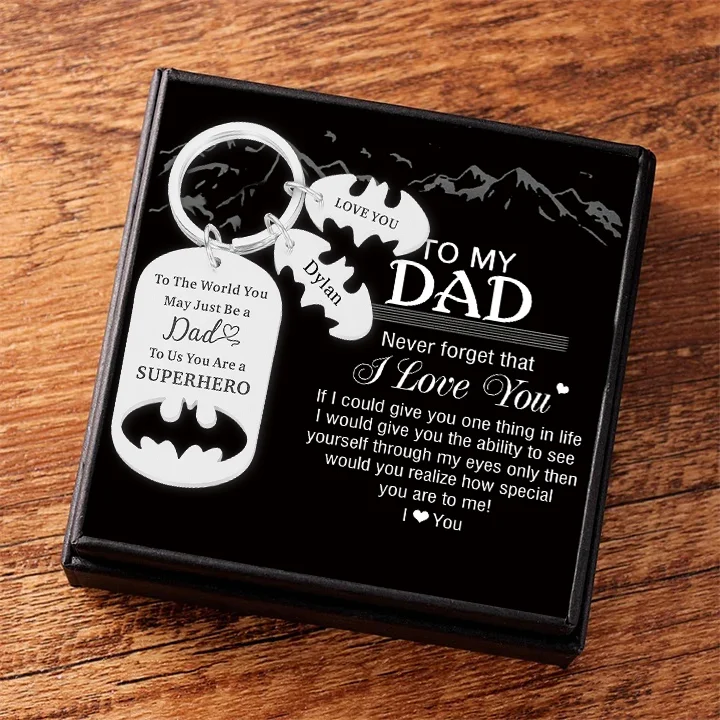 Dad Keychain You Are A Superhero Personalized 2 Names Bat Keychain Father's Day Gifts for Batman Dad