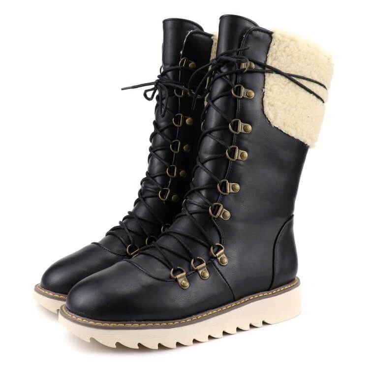 VCSHOES Leather Flat Lace Up Calf Boots