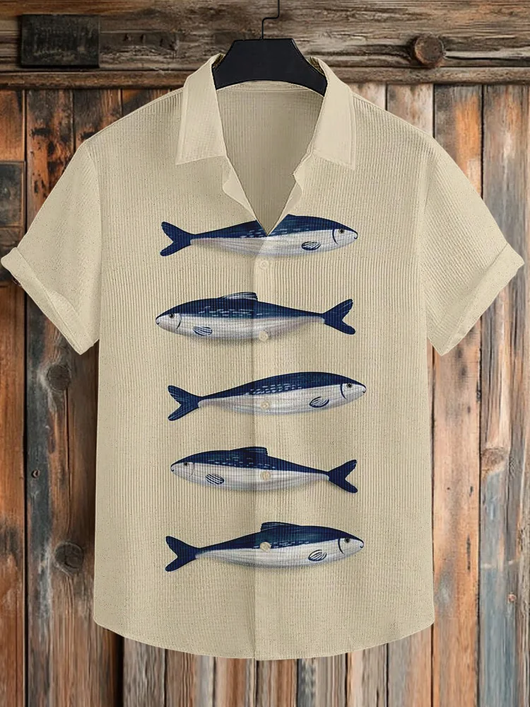 Men's Sardine Graphic Printed Short Sleeve Shirt