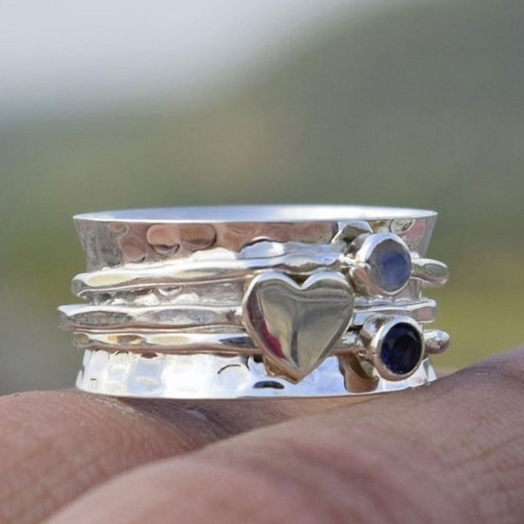 925 Silver Moonstone & Amethyst Anxiety Spinning Ring