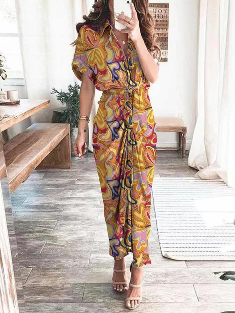 Printed V-neck Shirt Dress P14277