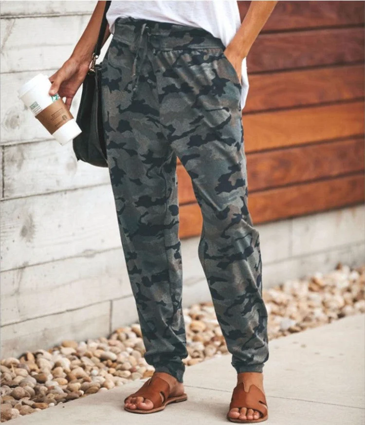 Slim fit sexy lace-up camouflage-print track pants socialshop
