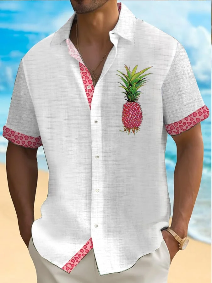 Men's Fashion Barbie Pink With Pockets Hawaiian Short Art Sleeve Shirt