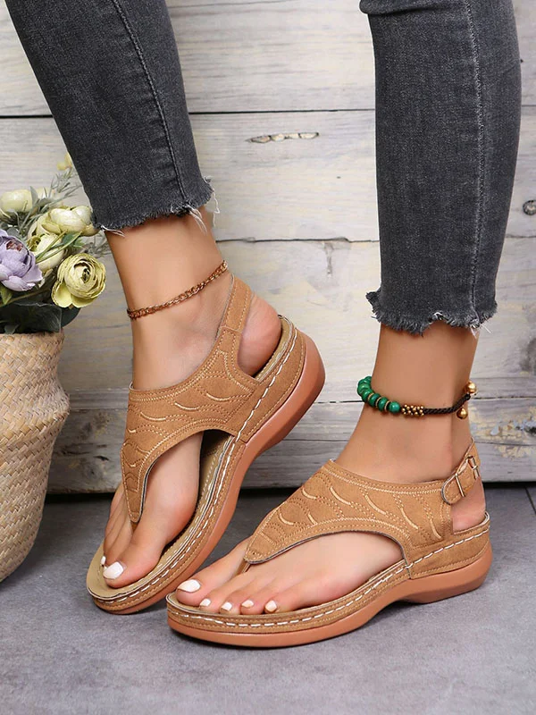 Embroidery Buckles Thick Heels Sandals