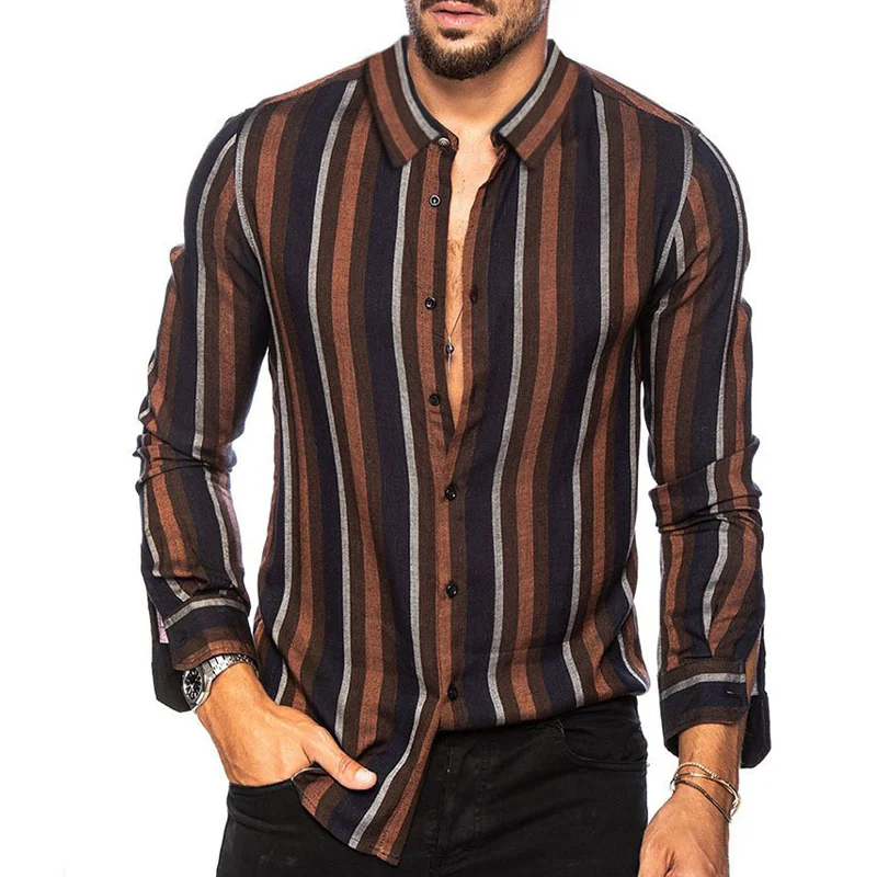 Men's Contrast Stripe Slim Fit Long Sleeve Shirt