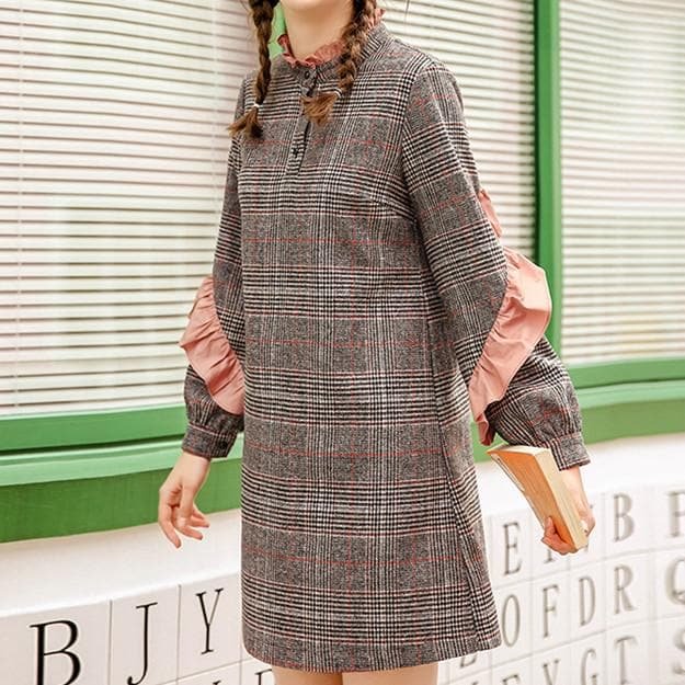 Retro Chic Grid Ruffle Dress SP1811640