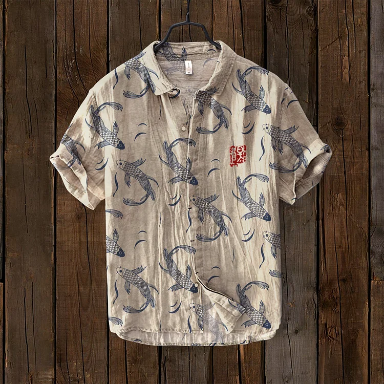 Vintage Fish Japanese Art Linen Blend Comfy Shirt