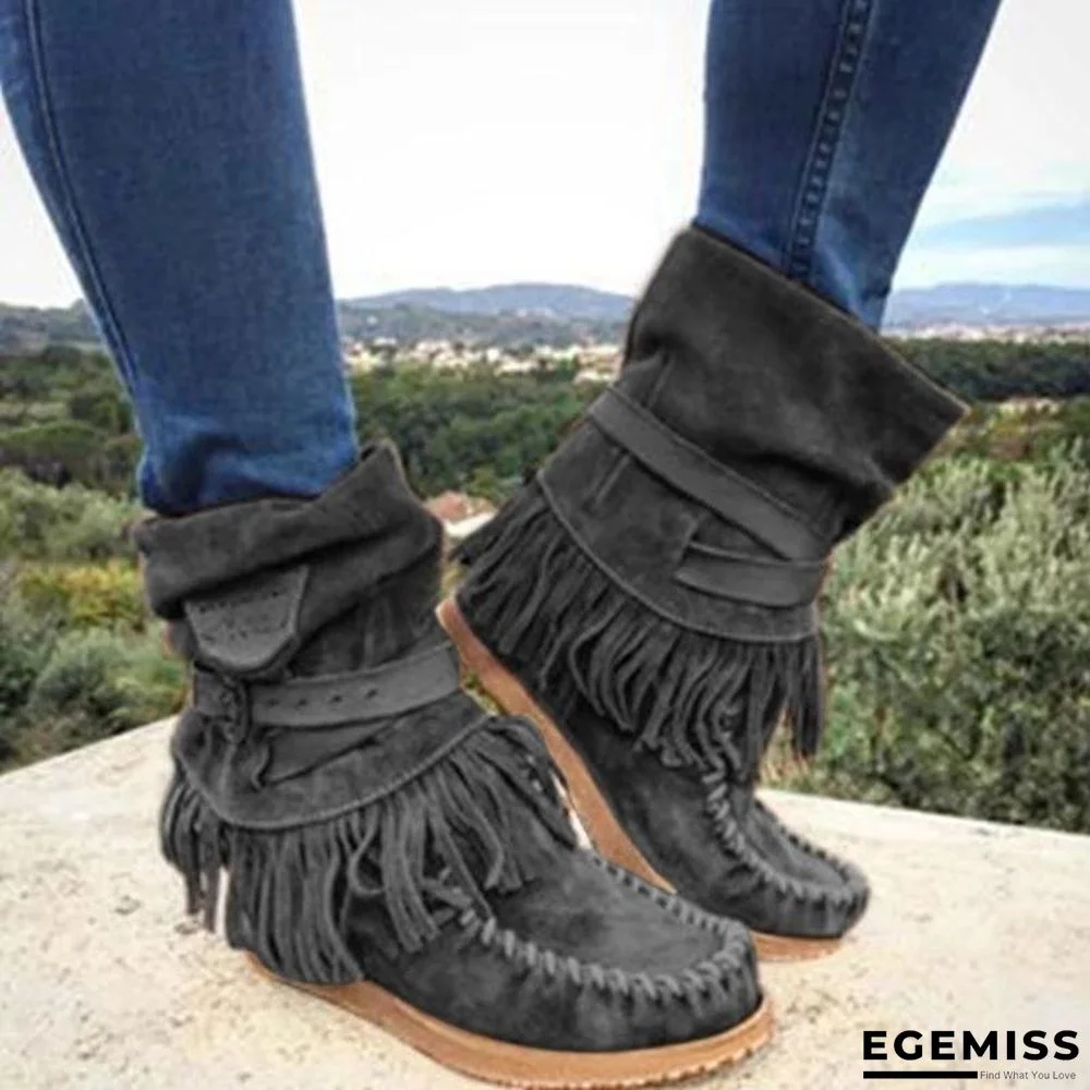 Women's Fringe Round Toe Retro Boots | EGEMISS