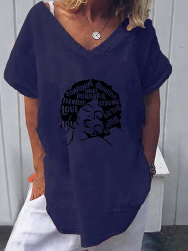 Letter Printed Short Sleeve Casual T shirt For Women P1684367