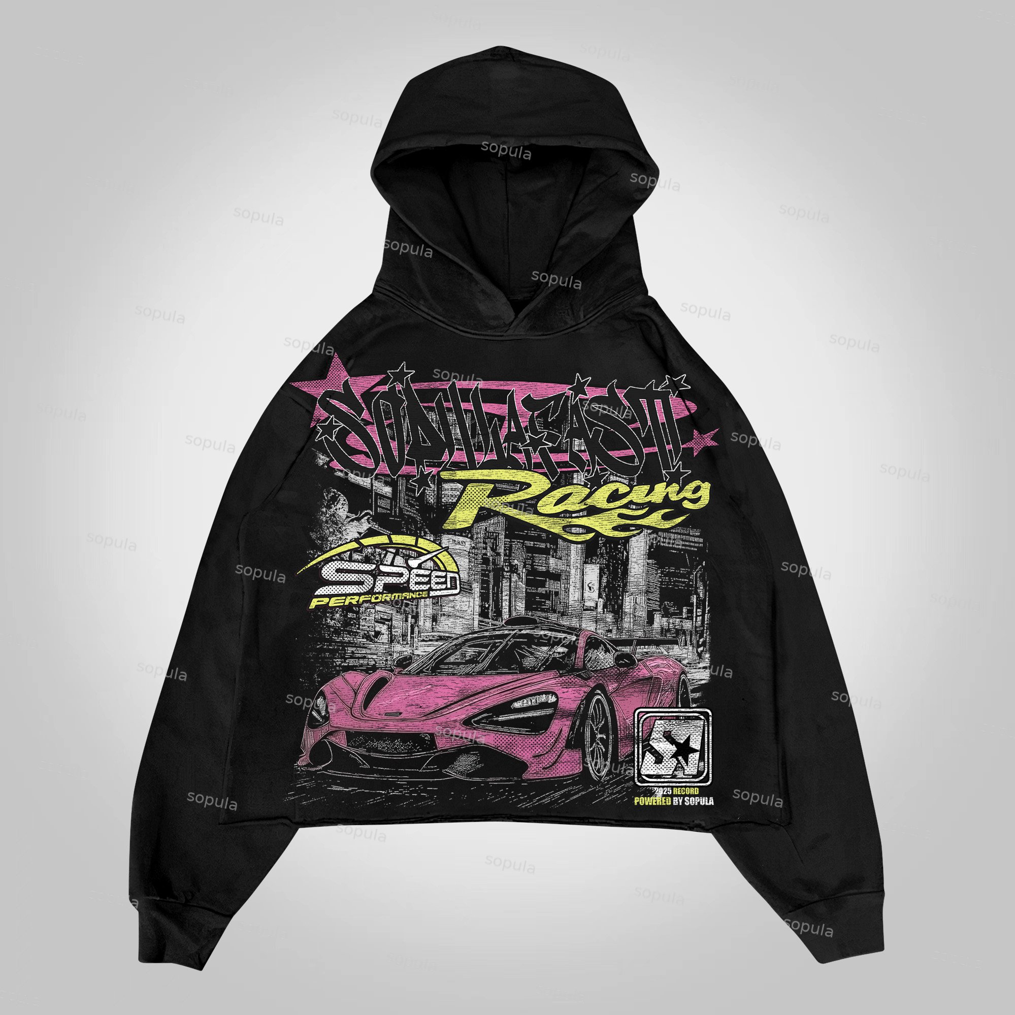 Sopula Y2k Fast Racing Make Vintage Graphics Cropped Hoodie Pocketless Hoodie