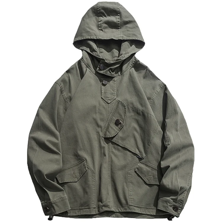 TIMSMEN Casual Army Green Utility Hooded Multi-pocket Jacket