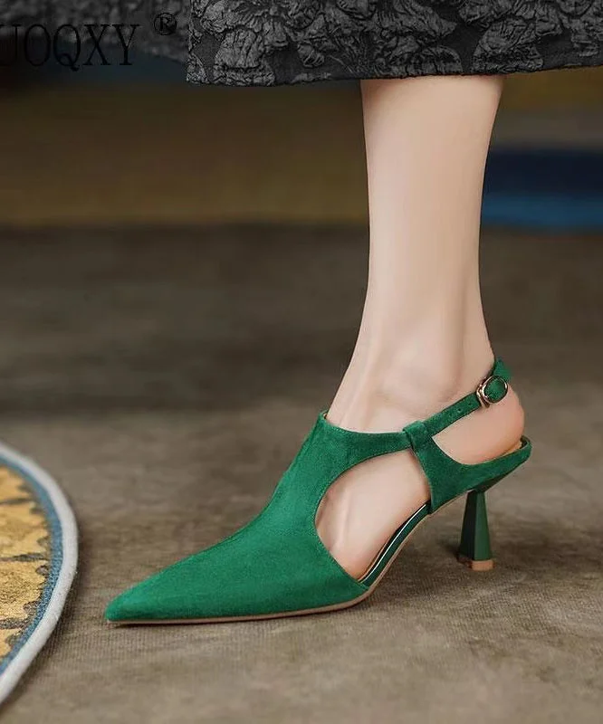 Green Stiletto Suede 2024 Elegant Sandals Pointed Toe