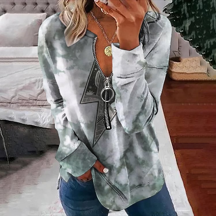 VChics Vintage Lightning Print Long Sleeve Sweatshirt