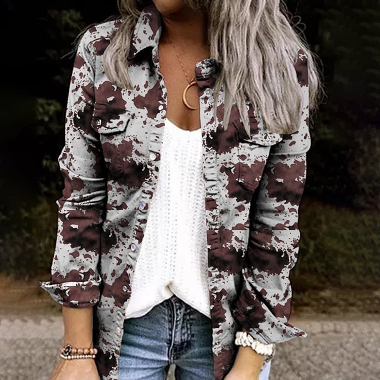 Comstylish Vintage Print Long Sleeve Casual Jacket