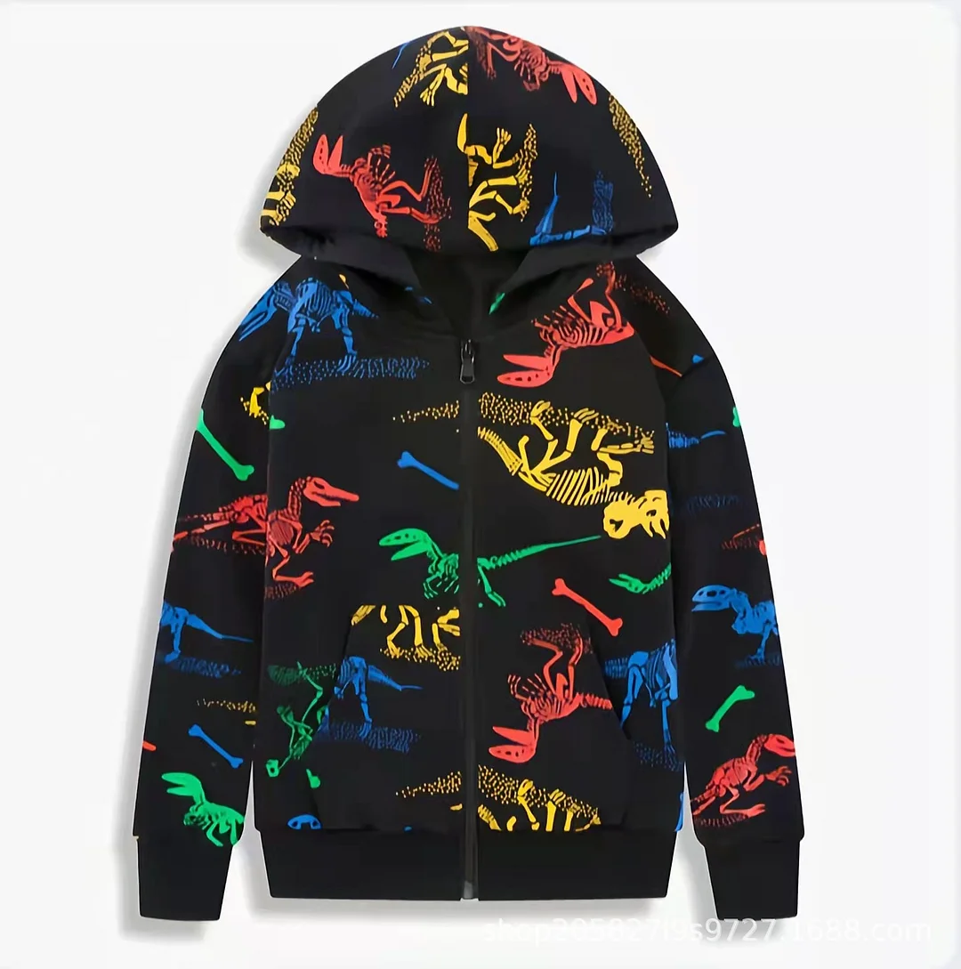 Kids Boy'S Coat Casual Dinosaur Print Hooded Children'S Sweater