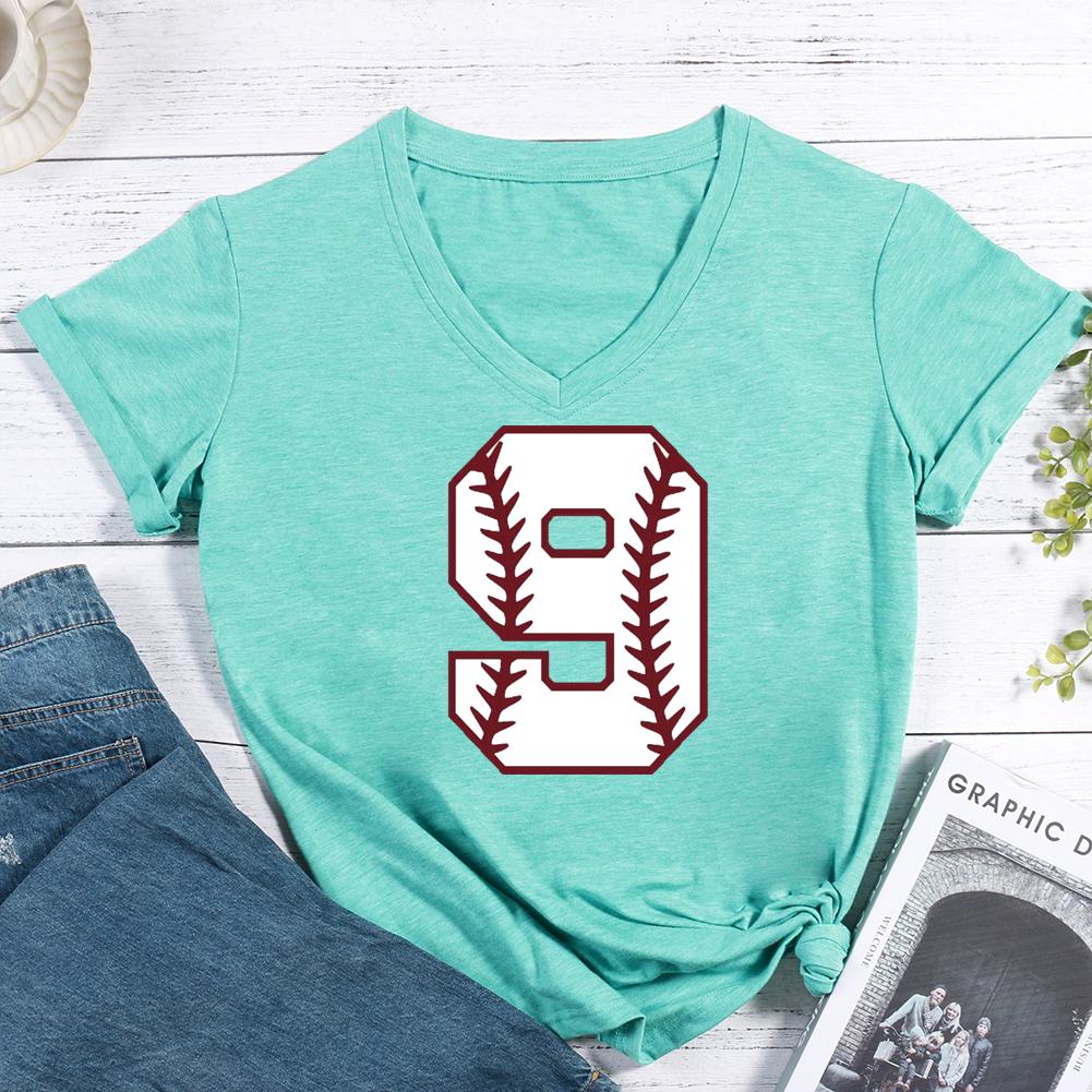 Baseball number 9 V-neck T Shirt-Guru-buzz